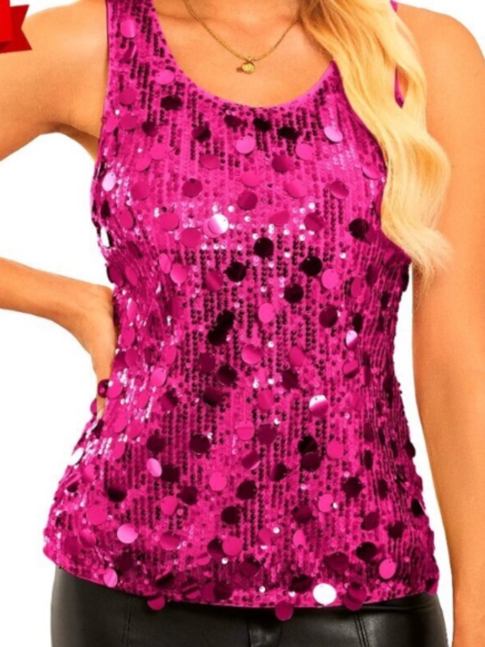 NWT Grace Karin Pink Sequin Tank Top Plus Size 2X Holiday Party Glam